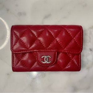 SOLD - Chanel Quilted Caviar Card Holder, Red